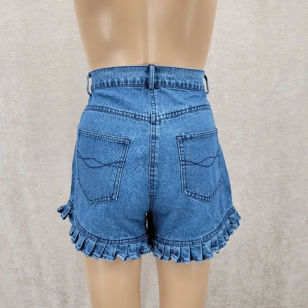 Newport News Vintage 90s Denim Ruffle Hem Women's Blue Jean Shorts High Rise Mom
